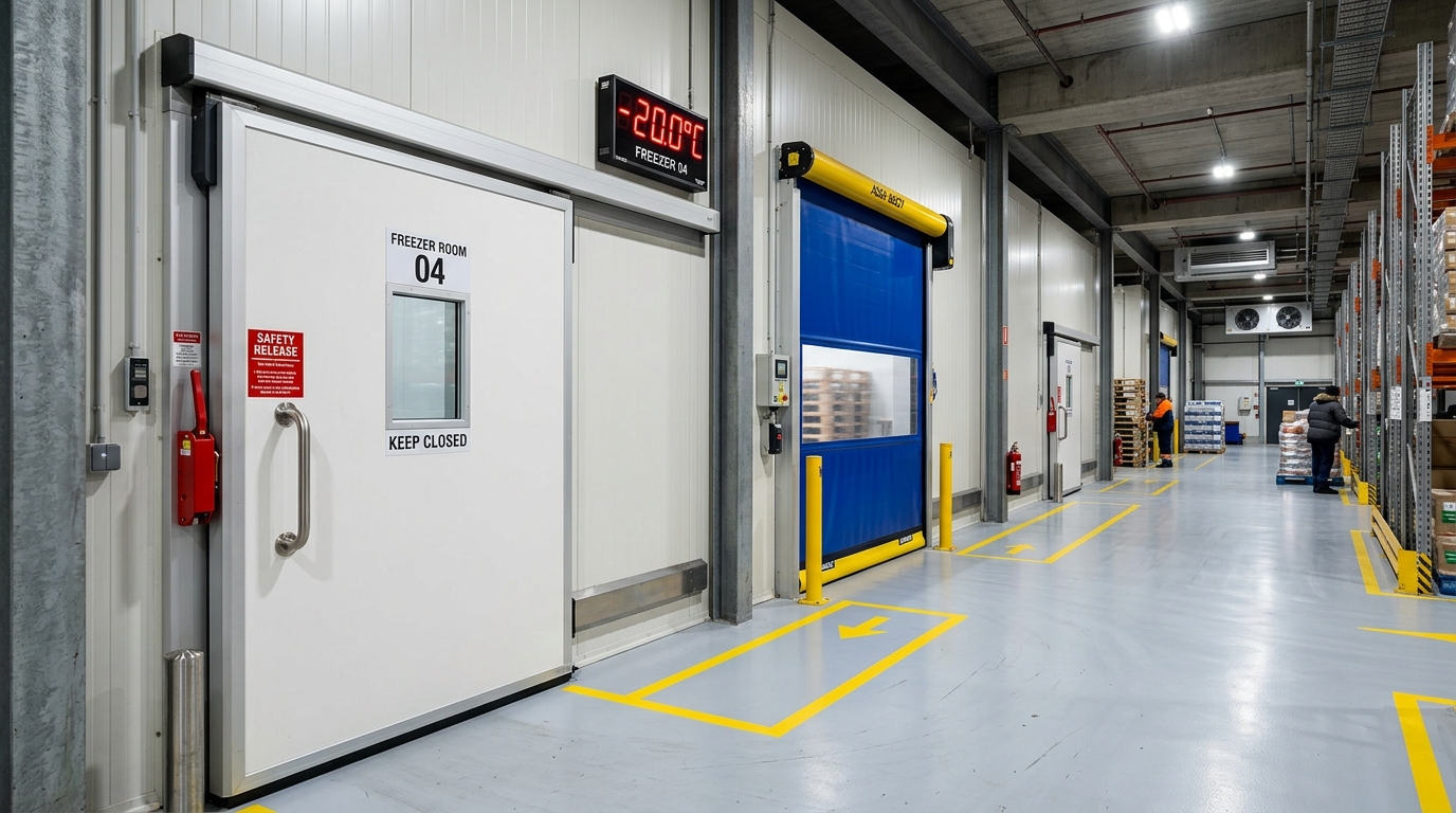 Cửa trượt kho lạnh cách nhiệt và cửa cuốn nhanh PVC ngăn thất thoát nhiệt