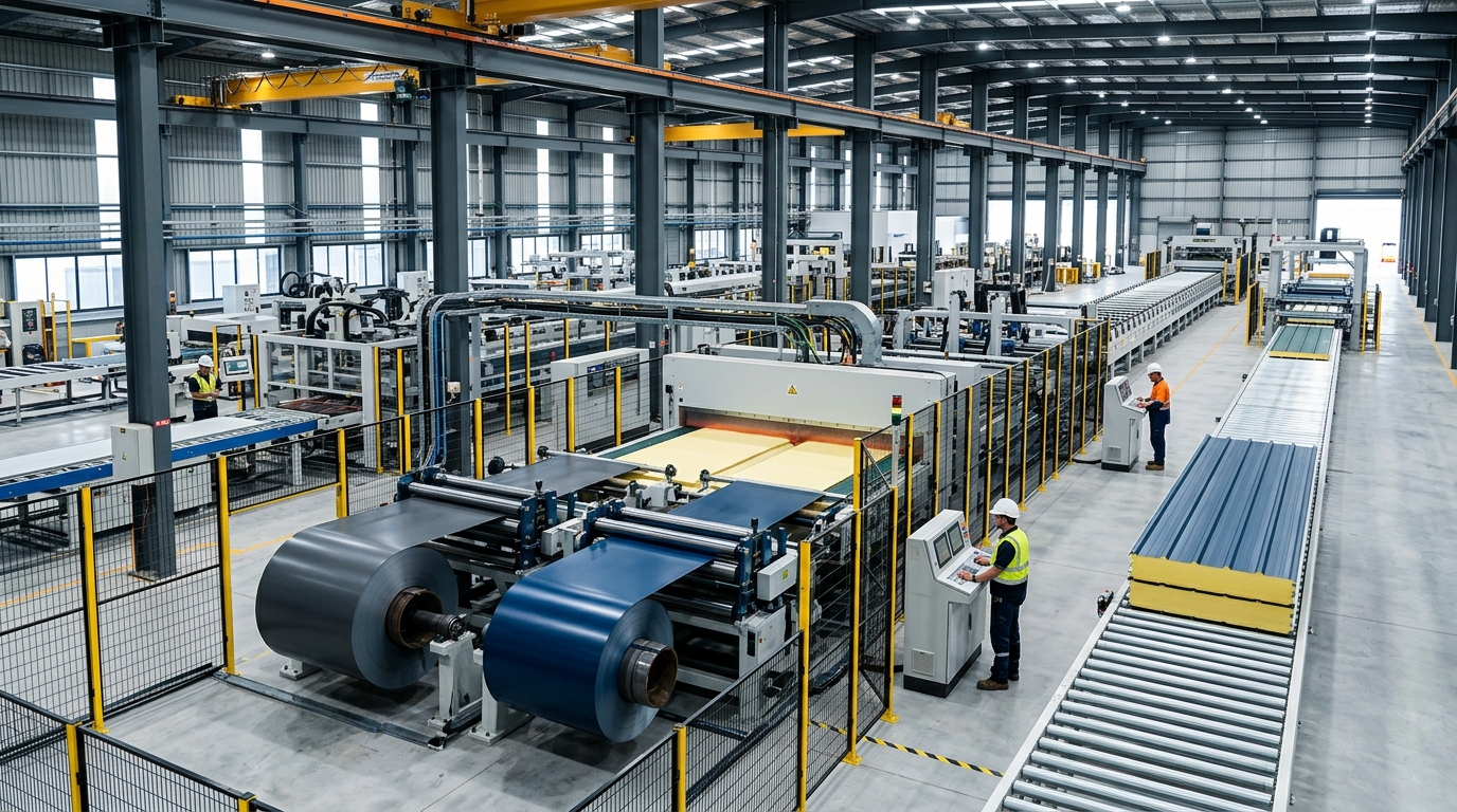 Dây chuyền sản xuất tấm panel cách nhiệt PIR liên tục tại nhà máy Tân Long KCN Đức Hòa 1